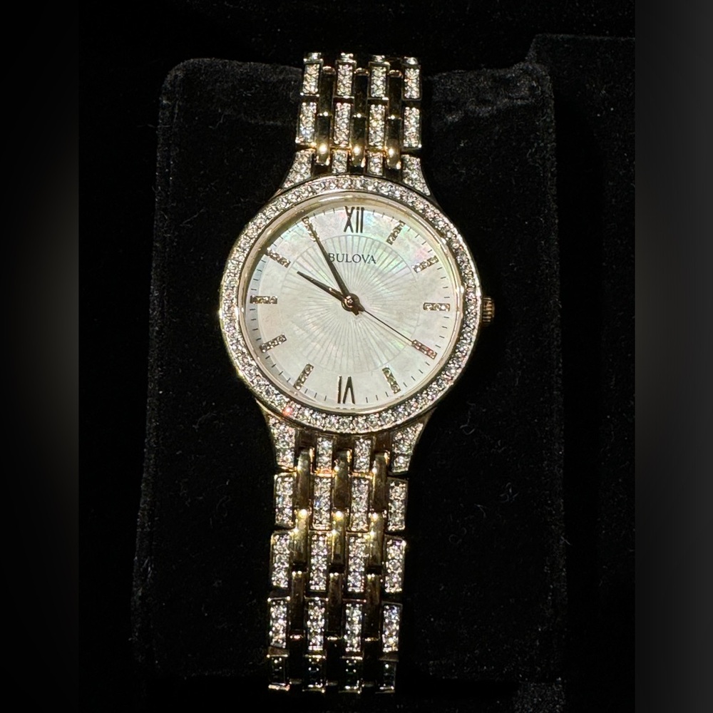 Bulova crystal gold watch